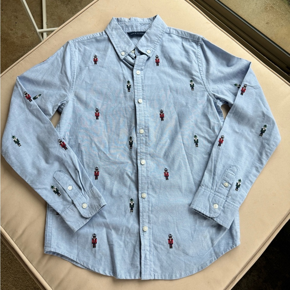 Janie and Jack Embroidered Nutcracker Christmas Oxford Cotton Button Down 11 12